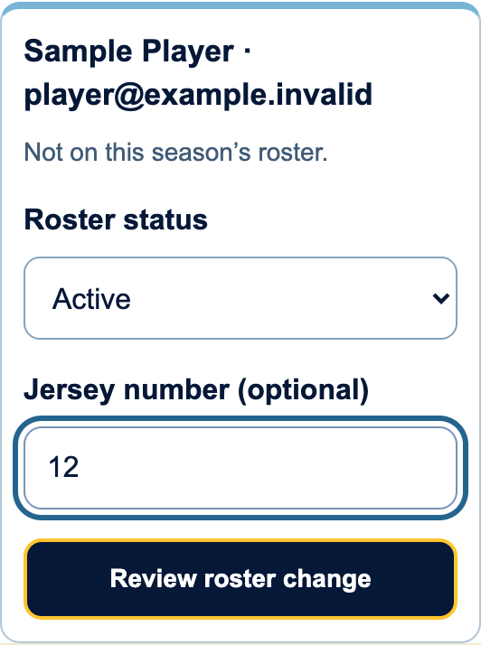 Sample season roster editor for an existing player account