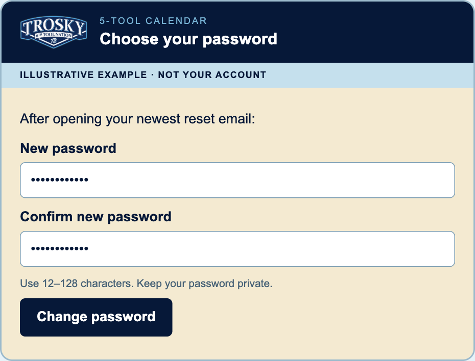 Illustrative example of the Trosky password setup screen